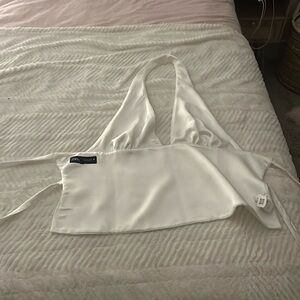 Zara tie open back halter silk top